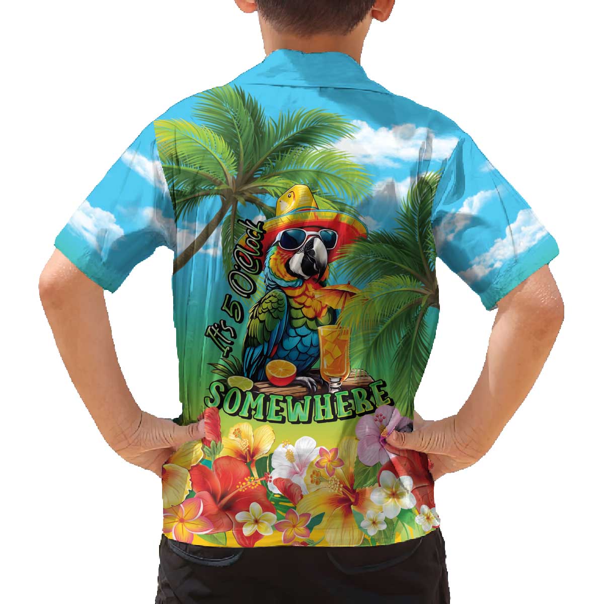 Always 5 O'clock Family Matching Off The Shoulder Long Sleeve Dress and Hawaiian Shirt Hawaiian Tropical Parrot LT9 - Polynesian Pride