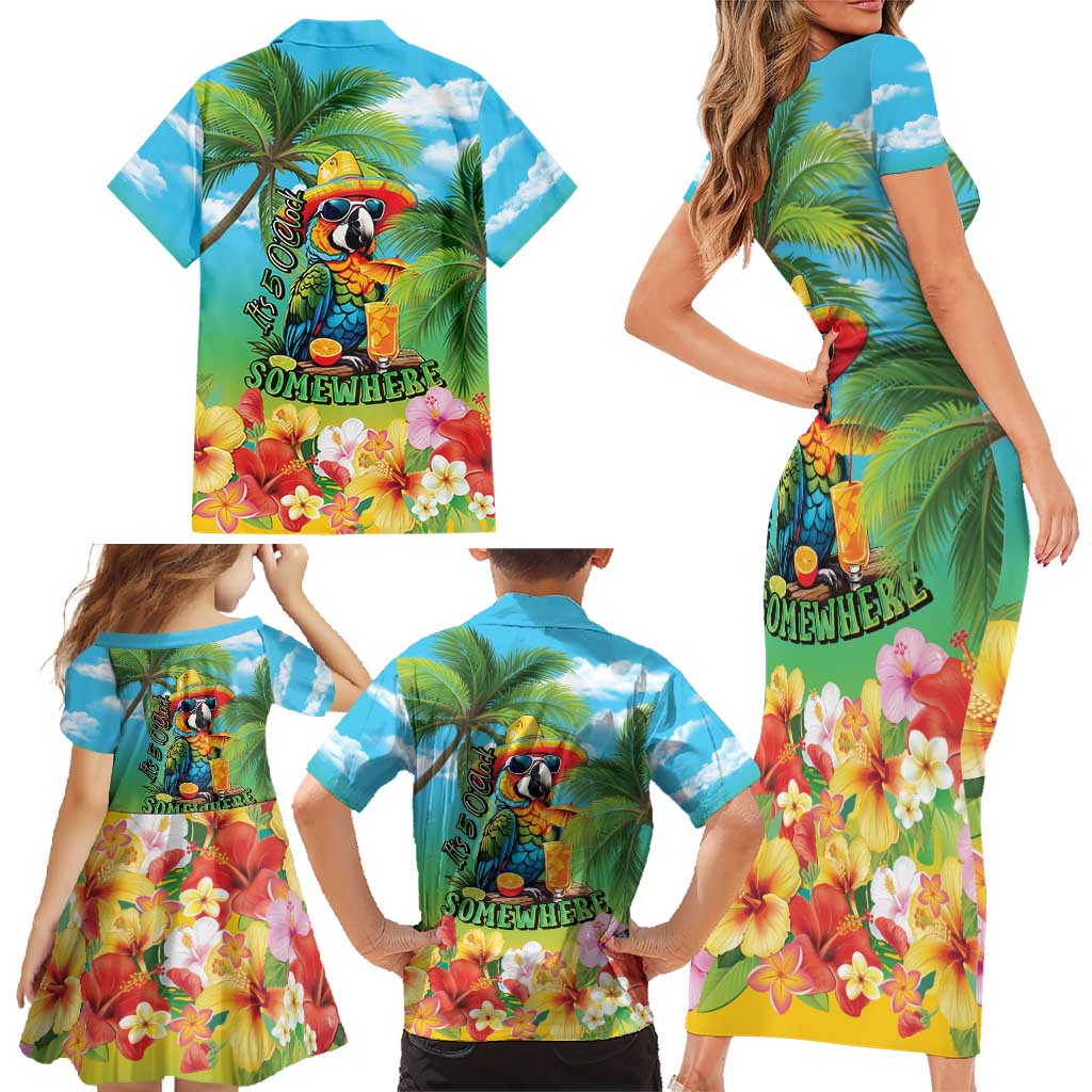 Always 5 O'clock Family Matching Short Sleeve Bodycon Dress and Hawaiian Shirt Hawaiian Tropical Parrot - Polynesian Pride