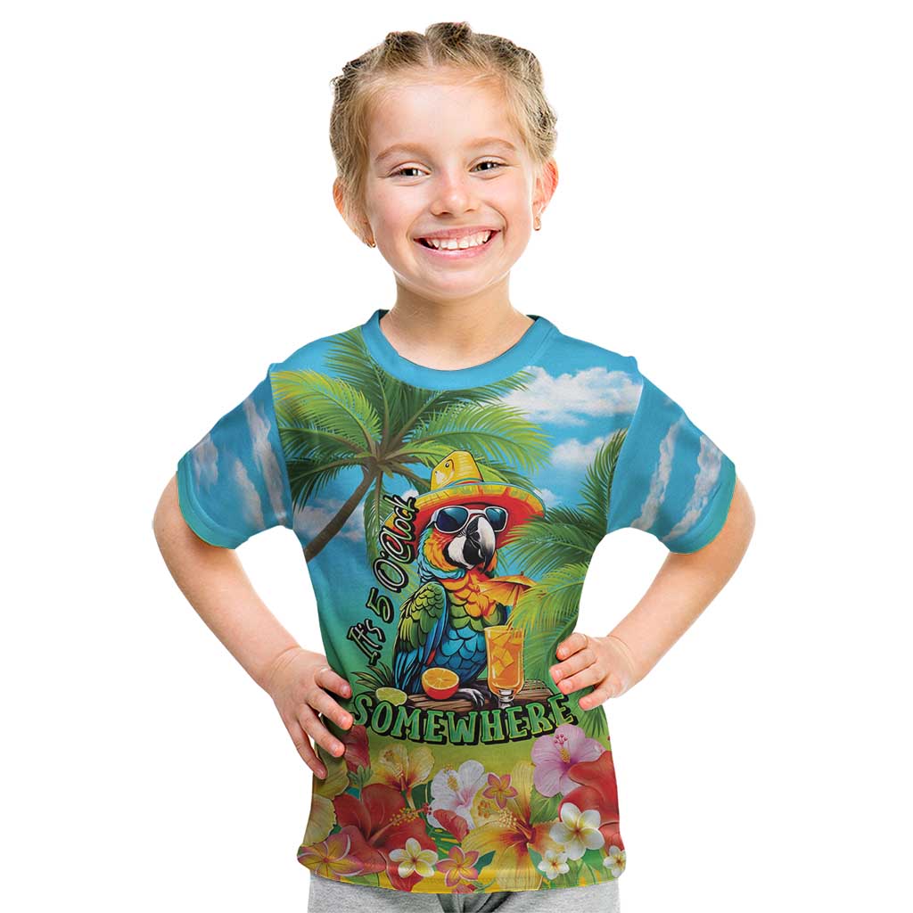 Always 5 O'clock Kid T Shirt Hawaiian Tropical Parrot LT9 Blue - Polynesian Pride