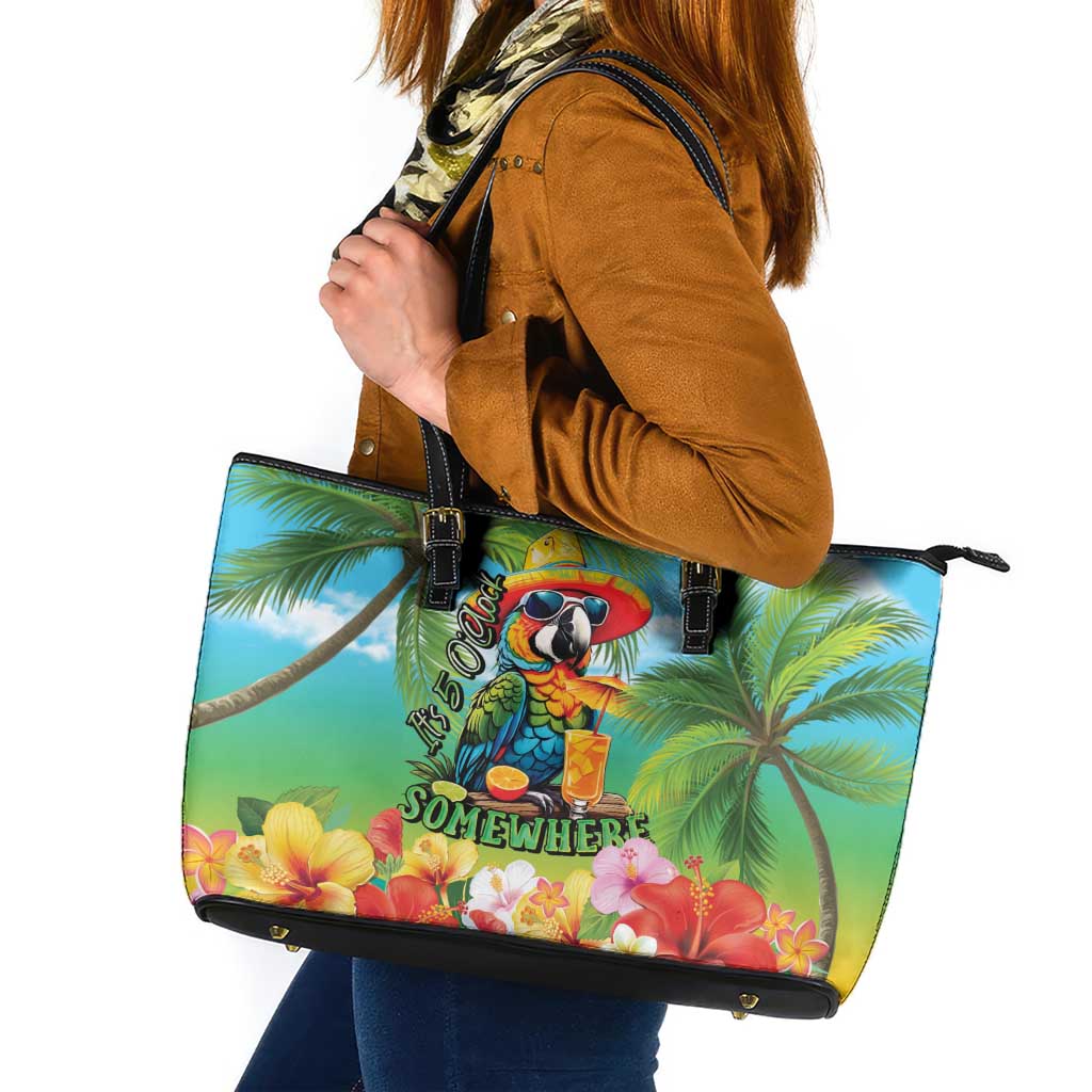 Always 5 O'clock Leather Tote Bag Hawaiian Tropical Parrot - Polynesian Pride