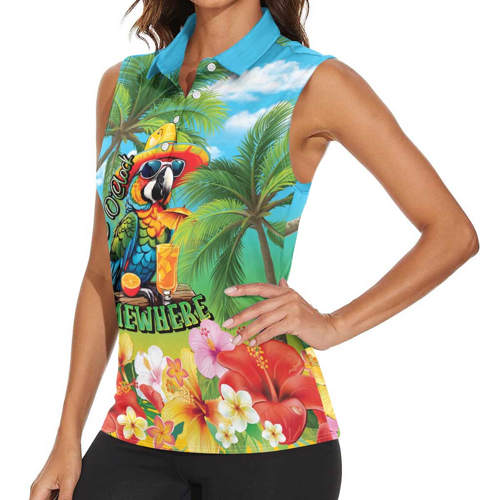 Always 5 O'clock Women Sleeveless Polo Shirt Hawaiian Tropical Parrot - Polynesian Pride