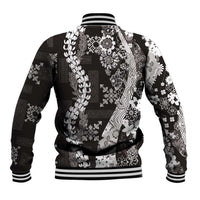 Hawaii Puakenikeni and Maile Lei Baseball Jacket Black Japanese Wave Style - Polynesian Pride
