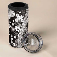 Hawaii Puakenikeni and Maile Lei 4 in 1 Can Cooler Tumbler Black Japanese Wave Style - Polynesian Pride