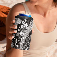 Hawaii Puakenikeni and Maile Lei 4 in 1 Can Cooler Tumbler Black Japanese Wave Style - Polynesian Pride