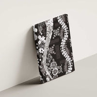 Hawaii Puakenikeni and Maile Lei Canvas Wall Art Black Japanese Wave Style - Polynesian Pride