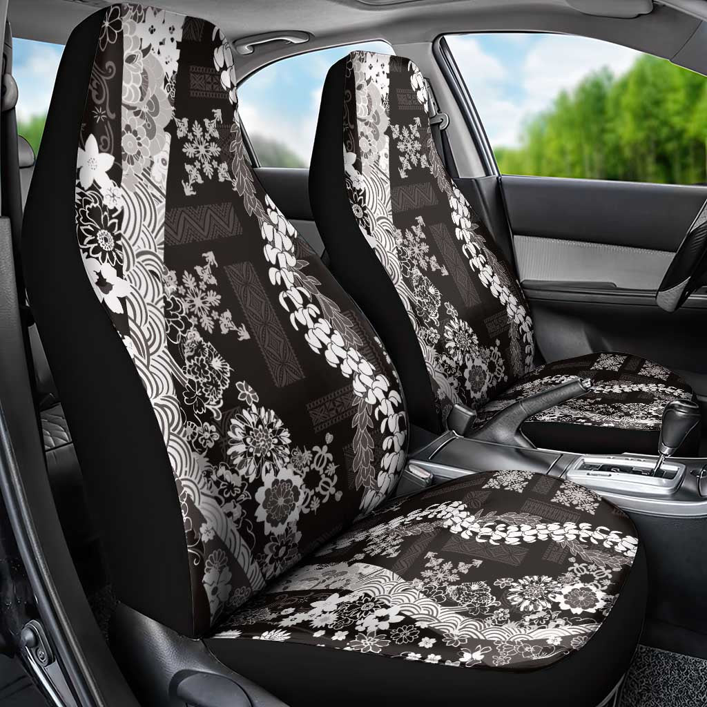 Hawaii Puakenikeni and Maile Lei Car Seat Cover Black Japanese Wave Style - Polynesian Pride