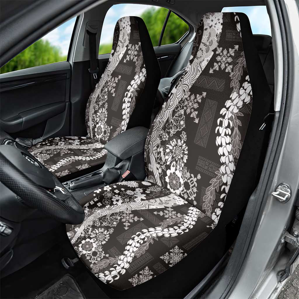 Hawaii Puakenikeni and Maile Lei Car Seat Cover Black Japanese Wave Style - Polynesian Pride