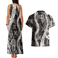 Hawaii Puakenikeni and Maile Lei Couples Matching Tank Maxi Dress and Hawaiian Shirt Black Japanese Wave Style - Polynesian Pride