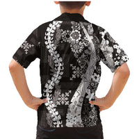 Hawaii Puakenikeni and Maile Lei Family Matching Mermaid Dress and Hawaiian Shirt Black Japanese Wave Style - Polynesian Pride