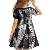 Hawaii Puakenikeni and Maile Lei Family Matching Mermaid Dress and Hawaiian Shirt Black Japanese Wave Style - Polynesian Pride