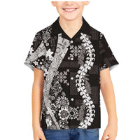 Hawaii Puakenikeni and Maile Lei Family Matching Mermaid Dress and Hawaiian Shirt Black Japanese Wave Style - Polynesian Pride