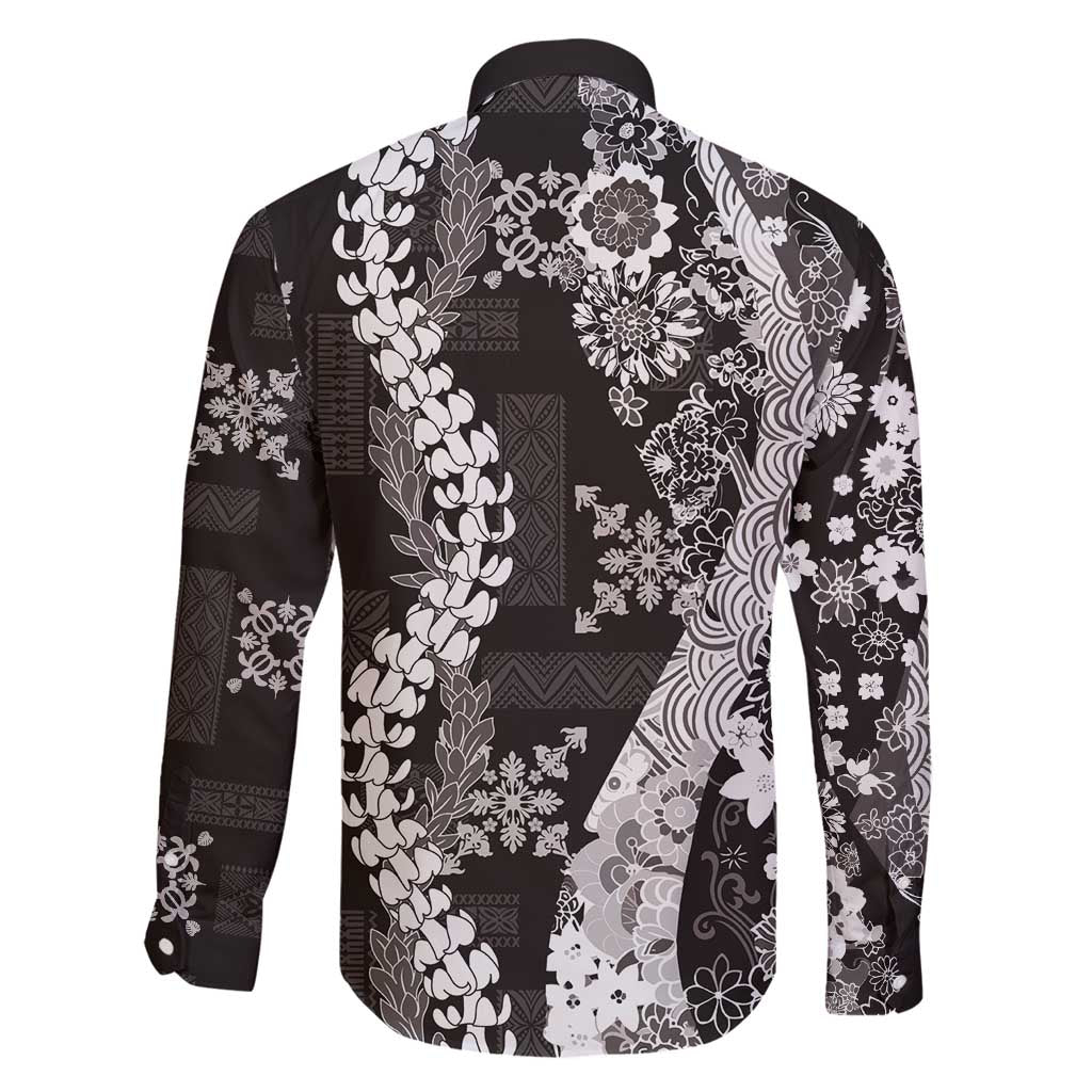 Hawaii Puakenikeni and Maile Lei Family Matching Puletasi and Hawaiian Shirt Black Japanese Wave Style LT9 - Polynesian Pride