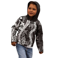 Hawaii Puakenikeni and Maile Lei Kid Hoodie Black Japanese Wave Style - Polynesian Pride