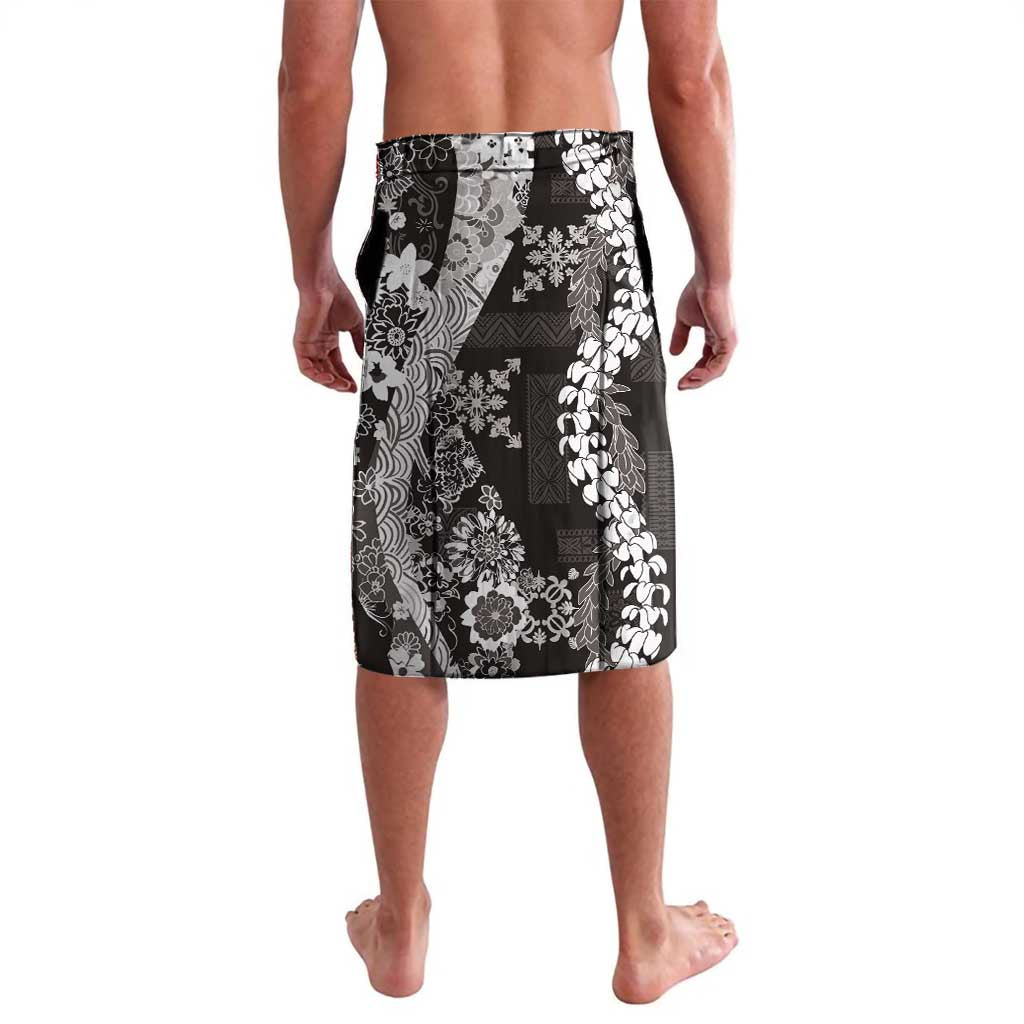 Hawaii Puakenikeni and Maile Lei Lavalava Black Japanese Wave Style - Polynesian Pride