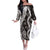 Hawaii Puakenikeni and Maile Lei Off The Shoulder Long Sleeve Dress Black Japanese Wave Style - Polynesian Pride