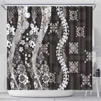 Hawaii Puakenikeni and Maile Lei Shower Curtain Black Japanese Wave Style - Polynesian Pride