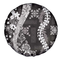 Hawaii Puakenikeni and Maile Lei Spare Tire Cover Black Japanese Wave Style - Polynesian Pride