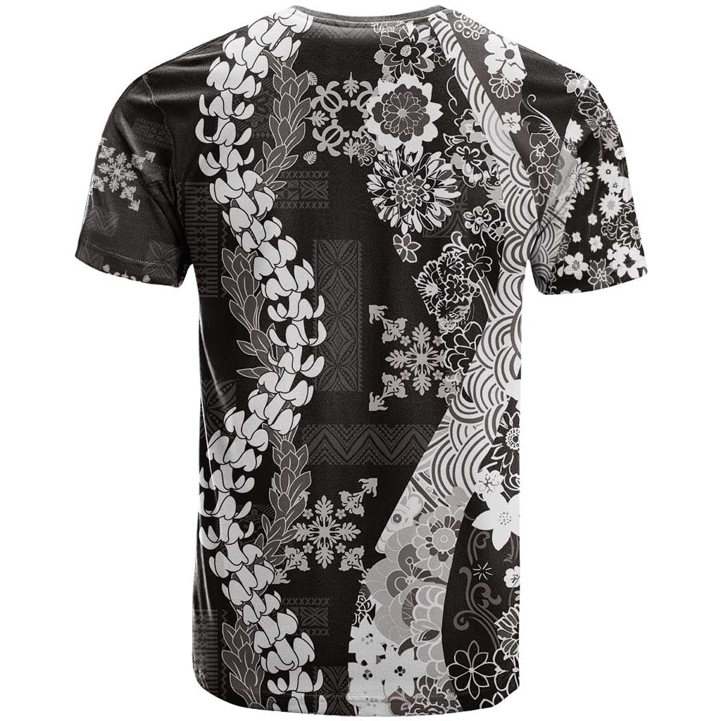 Hawaii Puakenikeni and Maile Lei T Shirt Black Japanese Wave Style - Polynesian Pride