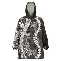 Hawaii Puakenikeni and Maile Lei Wearable Blanket Hoodie Black Japanese Wave Style - Polynesian Pride