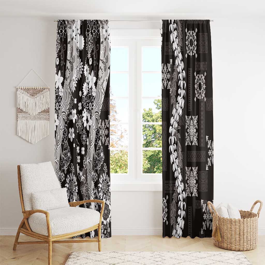 Hawaii Puakenikeni and Maile Lei Window Curtain Black Japanese Wave Style - Polynesian Pride