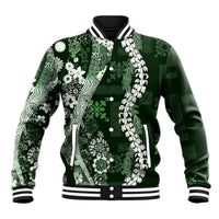 Hawaii Puakenikeni and Maile Lei Baseball Jacket Green Japanese Wave Style - Polynesian Pride