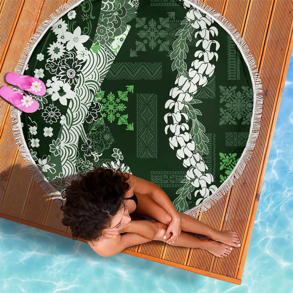 Hawaii Puakenikeni and Maile Lei Beach Blanket Green Japanese Wave Style - Polynesian Pride