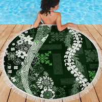 Hawaii Puakenikeni and Maile Lei Beach Blanket Green Japanese Wave Style - Polynesian Pride