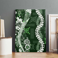 Hawaii Puakenikeni and Maile Lei Canvas Wall Art Green Japanese Wave Style - Polynesian Pride