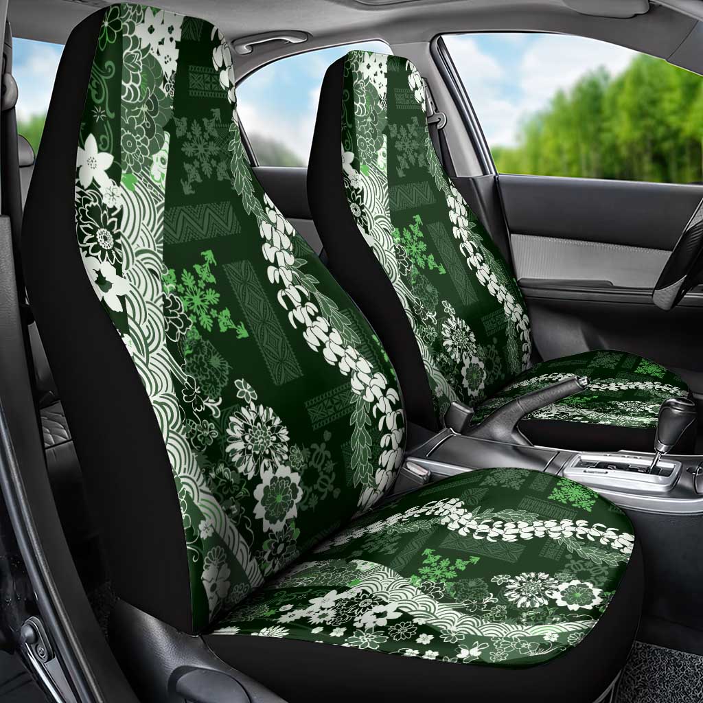 Hawaii Puakenikeni and Maile Lei Car Seat Cover Green Japanese Wave Style - Polynesian Pride