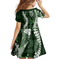 Hawaii Puakenikeni and Maile Lei Family Matching Off The Shoulder Long Sleeve Dress and Hawaiian Shirt Green Japanese Wave Style LT9 - Polynesian Pride
