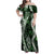 Hawaii Puakenikeni and Maile Lei Family Matching Off Shoulder Maxi Dress and Hawaiian Shirt Green Japanese Wave Style - Polynesian Pride