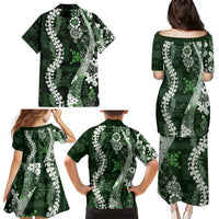 Hawaii Puakenikeni and Maile Lei Family Matching Puletasi and Hawaiian Shirt Green Japanese Wave Style LT9 - Polynesian Pride