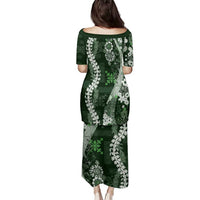 Hawaii Puakenikeni and Maile Lei Family Matching Puletasi and Hawaiian Shirt Green Japanese Wave Style LT9 - Polynesian Pride