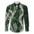 Hawaii Puakenikeni and Maile Lei Family Matching Short Sleeve Bodycon Dress and Hawaiian Shirt Green Japanese Wave Style - Polynesian Pride