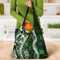 Hawaii Puakenikeni and Maile Lei Grocery Bag Green Japanese Wave Style - Polynesian Pride