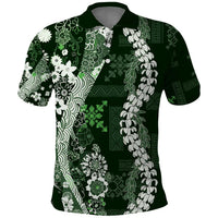 Hawaii Puakenikeni and Maile Lei Polo Shirt Green Japanese Wave Style - Polynesian Pride