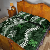 Hawaii Puakenikeni and Maile Lei Quilt Bed Set Green Japanese Wave Style - Polynesian Pride