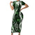 Hawaii Puakenikeni and Maile Lei Short Sleeve Bodycon Dress Green Japanese Wave Style - Polynesian Pride