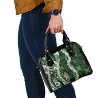 Hawaii Puakenikeni and Maile Lei Shoulder Handbag Green Japanese Wave Style - Polynesian Pride
