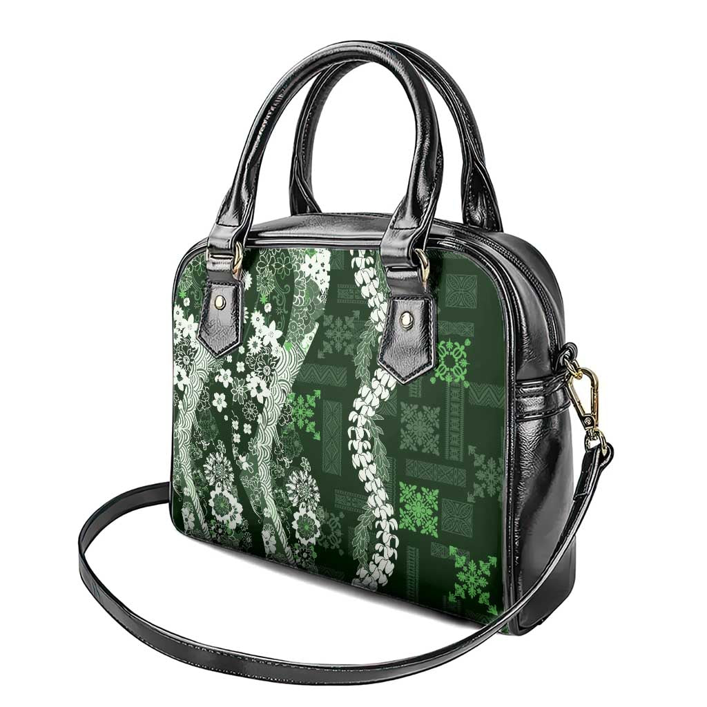 Hawaii Puakenikeni and Maile Lei Shoulder Handbag Green Japanese Wave Style - Polynesian Pride