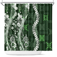 Hawaii Puakenikeni and Maile Lei Shower Curtain Green Japanese Wave Style - Polynesian Pride