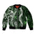 Hawaii Puakenikeni and Maile Lei Sleeve Zip Bomber Jacket Green Japanese Wave Style - Polynesian Pride