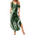 Hawaii Puakenikeni and Maile Lei Summer Maxi Dress Green Japanese Wave Style - Polynesian Pride