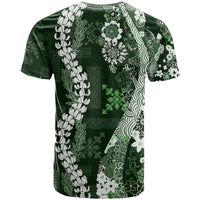 Hawaii Puakenikeni and Maile Lei T Shirt Green Japanese Wave Style - Polynesian Pride