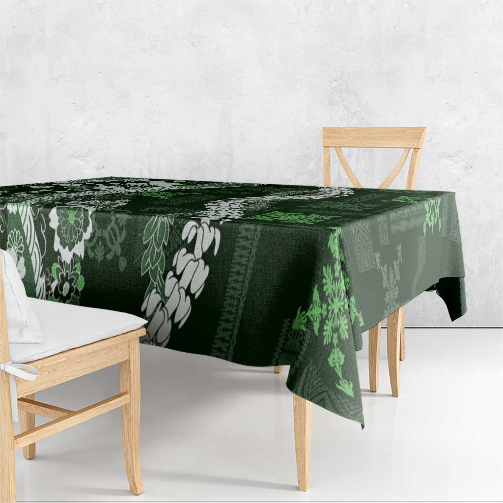 Hawaii Puakenikeni and Maile Lei Tablecloth Green Japanese Wave Style - Polynesian Pride