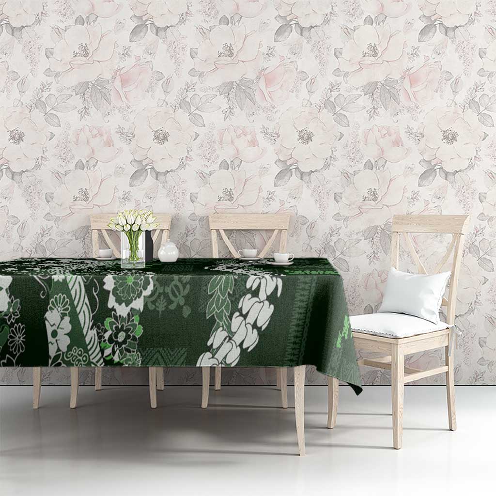 Hawaii Puakenikeni and Maile Lei Tablecloth Green Japanese Wave Style - Polynesian Pride