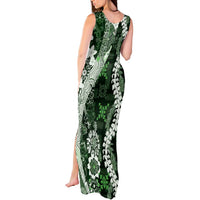 Hawaii Puakenikeni and Maile Lei Tank Maxi Dress Green Japanese Wave Style - Polynesian Pride