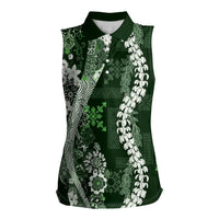 Hawaii Puakenikeni and Maile Lei Women Sleeveless Polo Shirt Green Japanese Wave Style - Polynesian Pride