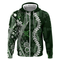 Hawaii Puakenikeni and Maile Lei Zip Hoodie Green Japanese Wave Style - Polynesian Pride