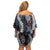 Hawaii Puakenikeni and Maile Lei Family Matching Off Shoulder Short Dress and Hawaiian Shirt Navy Blue Japanese Wave Style - Polynesian Pride
